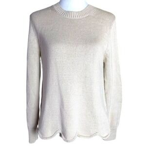J. By J.Crew Scallop Hem Crewneck Knit‎ Cream Sweater Womens Medium